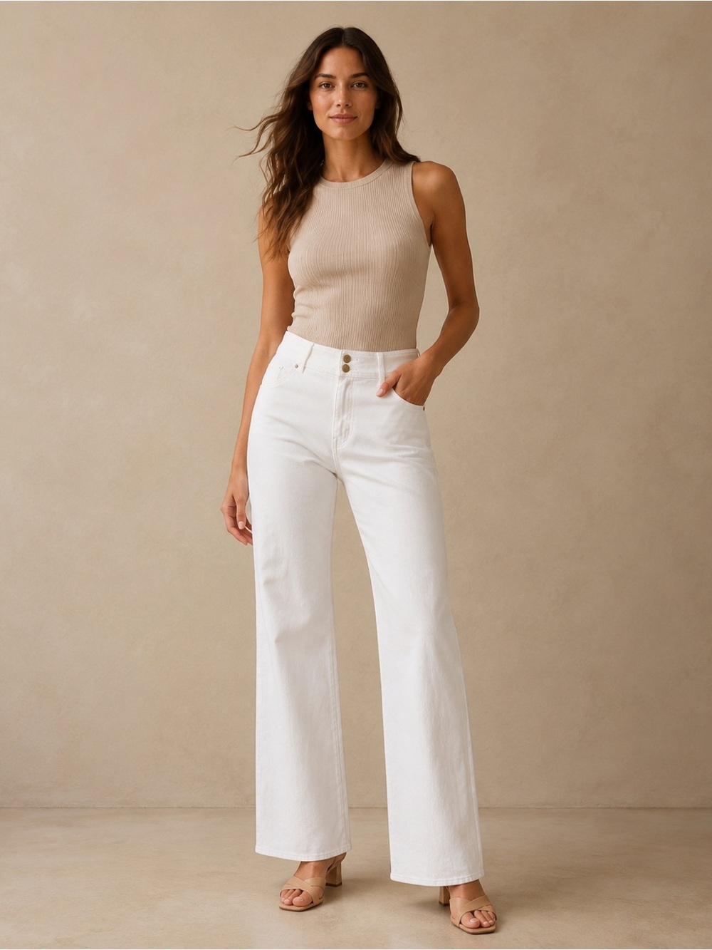 J.Crew White Double Button Wide Leg Jeans Pants